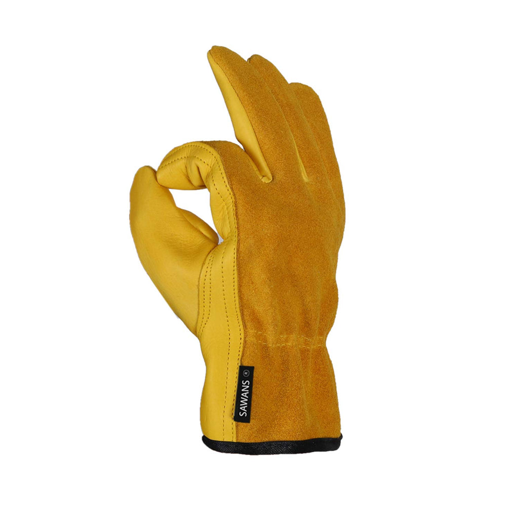 SAWANS Leather Work Gloves Thorn Resistant Gardening Gloves Heavy Duty for Men Women Breathable Flexible Construction