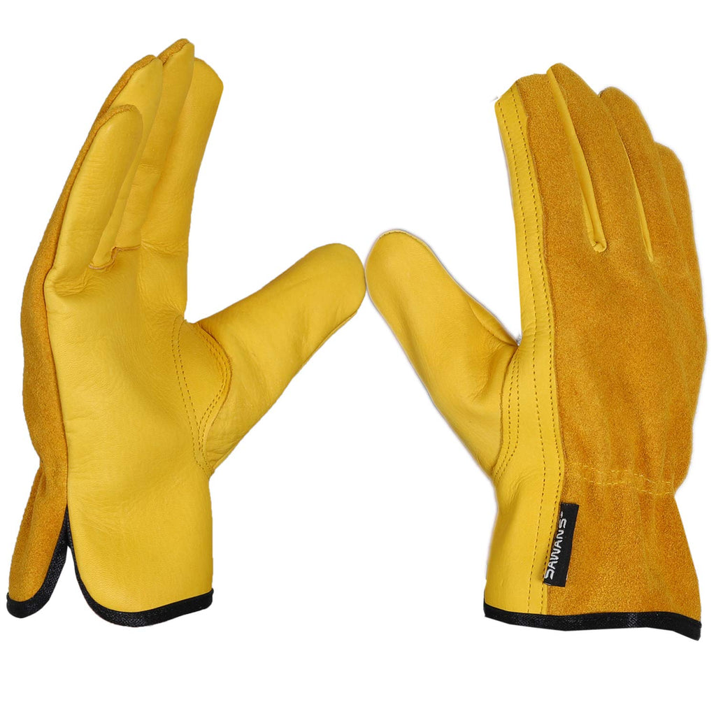 SAWANS Leather Work Gloves Thorn Resistant Gardening Gloves Heavy Duty for Men Women Breathable Flexible Construction