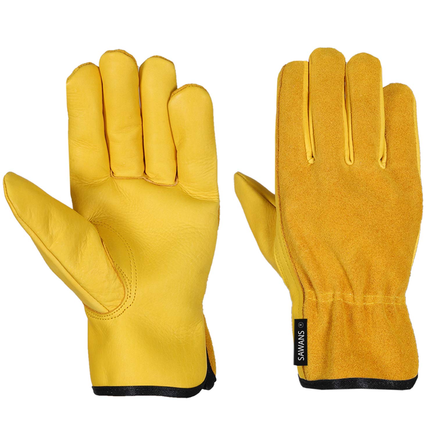 SAWANS Leather Work Gloves Thorn Resistant Gardening Gloves Heavy Duty for Men Women Breathable Flexible Construction
