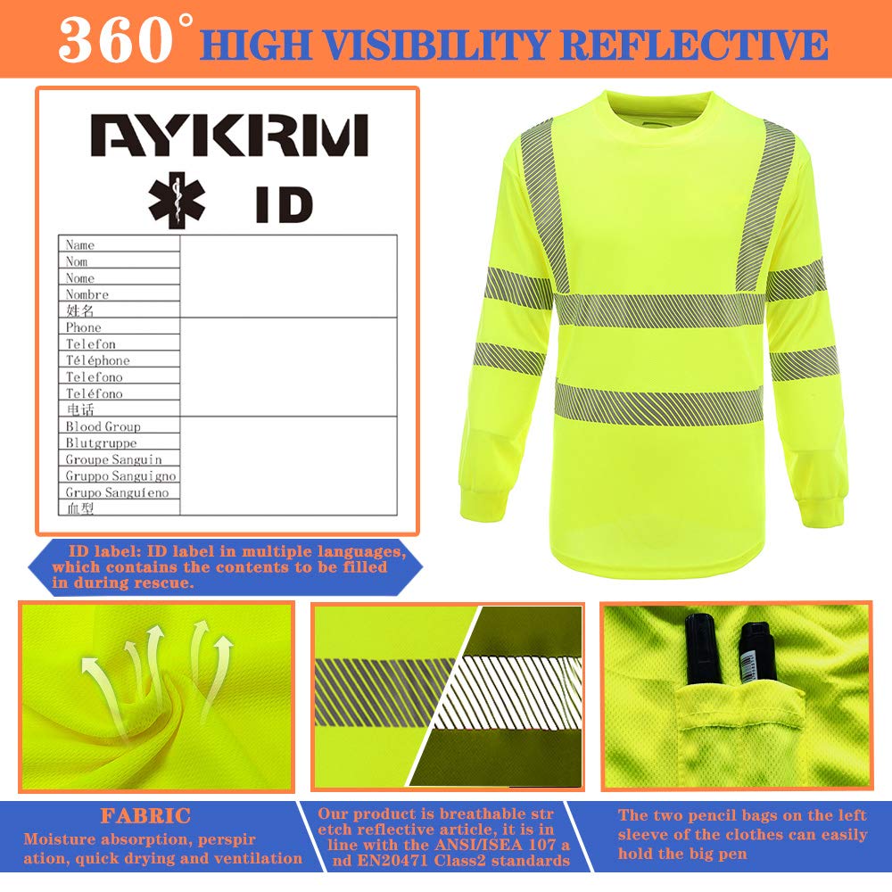 AYKRM 5 Color hi vis t Shirts High Viz Visibility Short Sleeve Safety Work Reflective Polo T Shirt(XS-8XL)