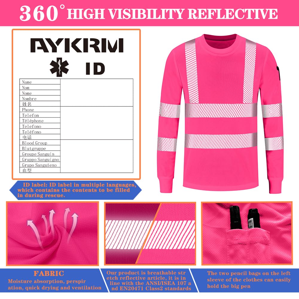 AYKRM 5 Color hi vis t Shirts High Viz Visibility Short Sleeve Safety Work Reflective Polo T Shirt(XS-8XL)